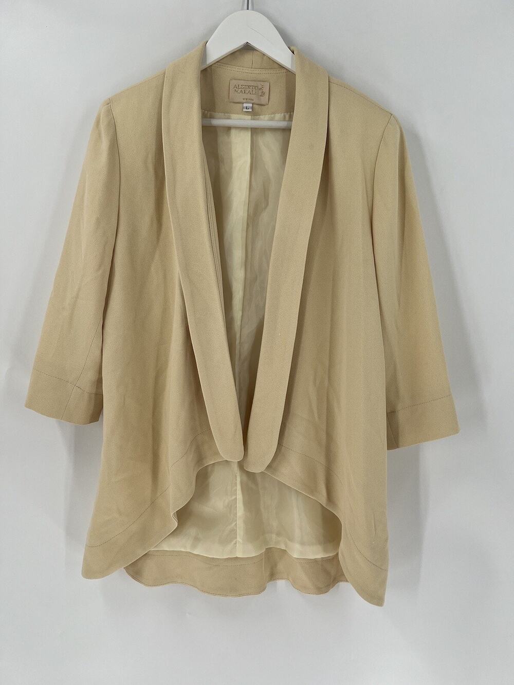 Alberto Makali Vintage Blazer Jacket Womens Large Beige Wool Blend Open Collared